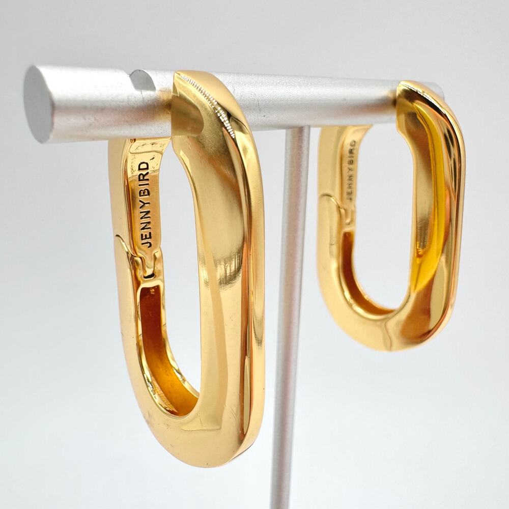 Jenny Bird Mega U-Link Earrings Gold Tone 14K Gold Plated Steel Oblong Hoops - Picture 2 of 12